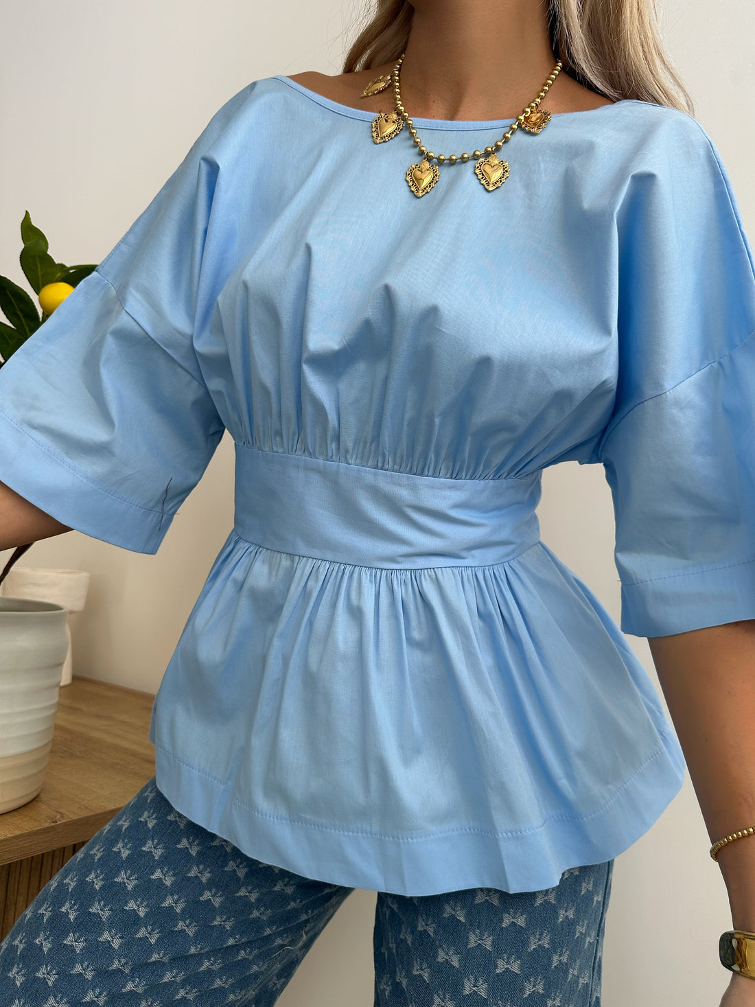 Blouse encolure en V au dos VENDETTI - bleu