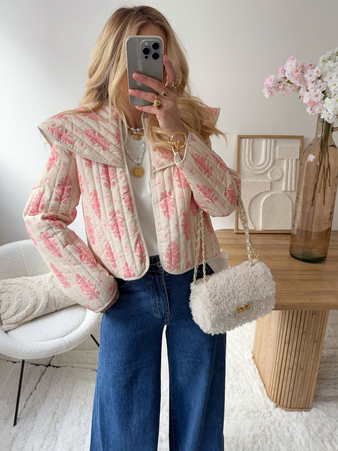 Veste matelassée imprimé fleuri rose THANISE
