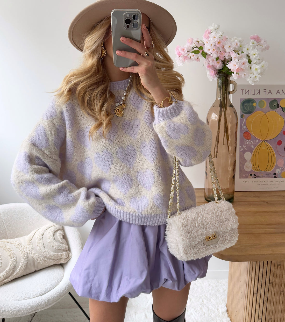 Maille imprimé cœur lilas AMBERLLY