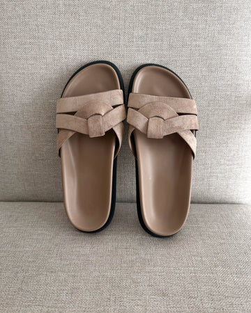 Mules plates suédine LOREM - taupe