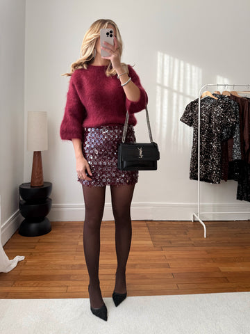 Jupe ornée de sequins fleurs LILIA PRÉCOMMANDE