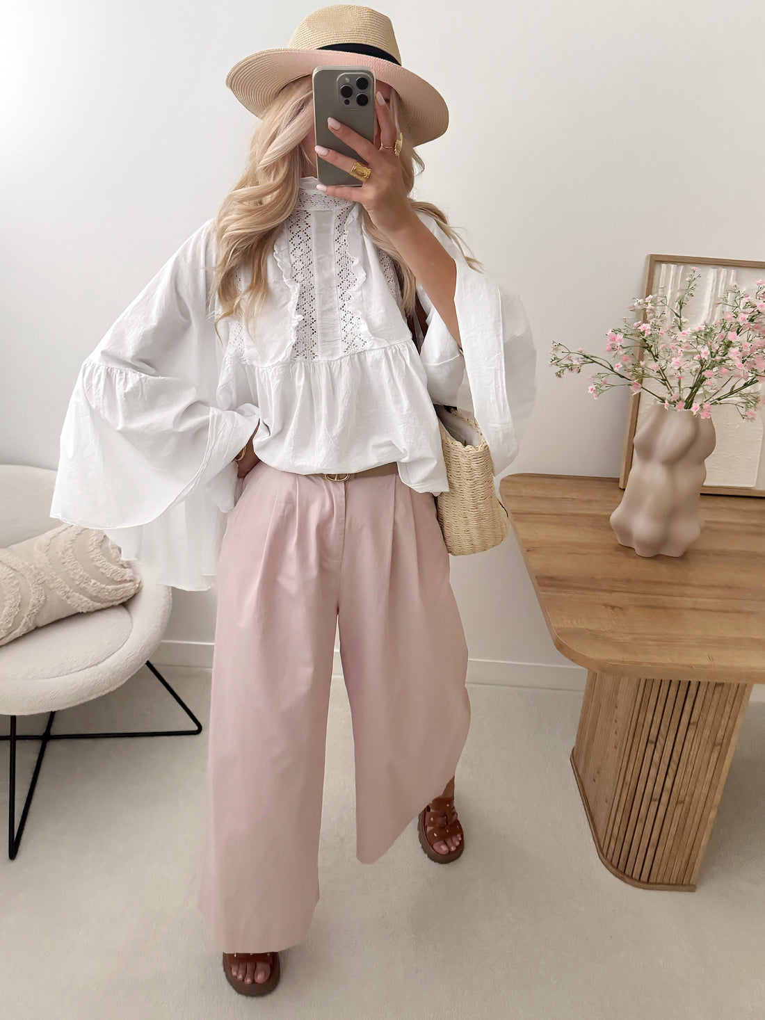 Blouse à manches chauve-souris et broderie PIEVA - blanc
