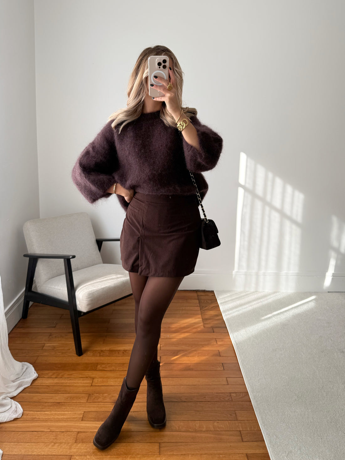 Jupe-short en velours côtelé SIERRA - chocolat