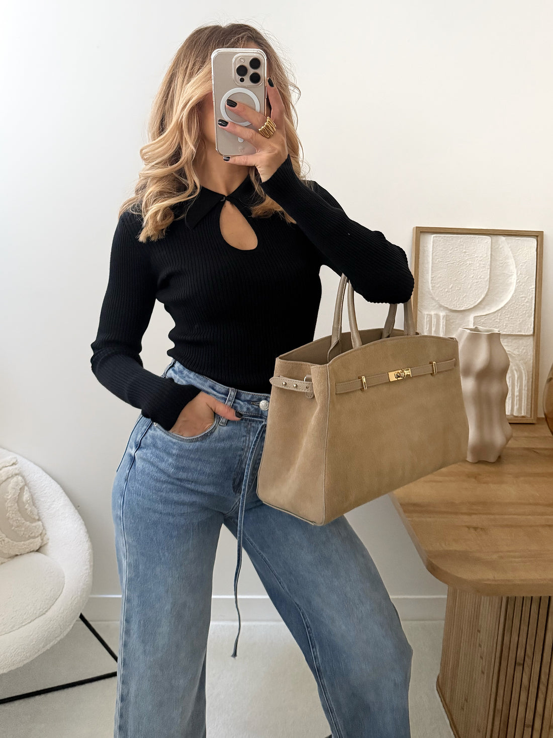 Top en maille côtelée ZOLA - noir PRÉCOMMANDE