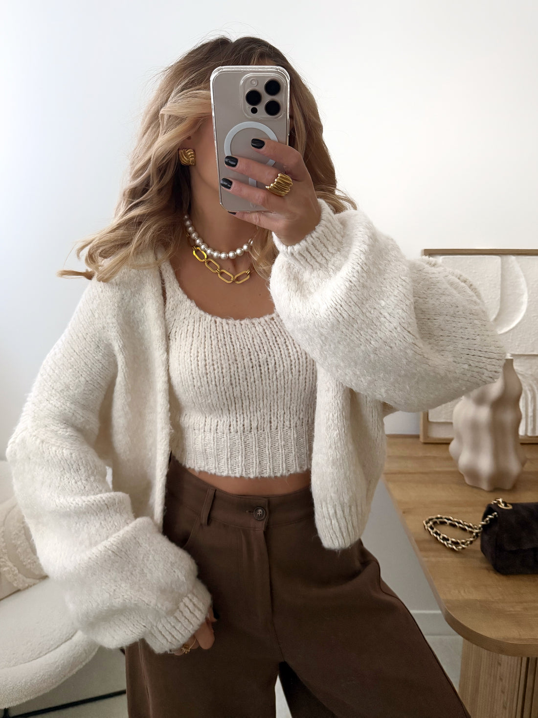 Gilet et top en maille NOEMA - écru