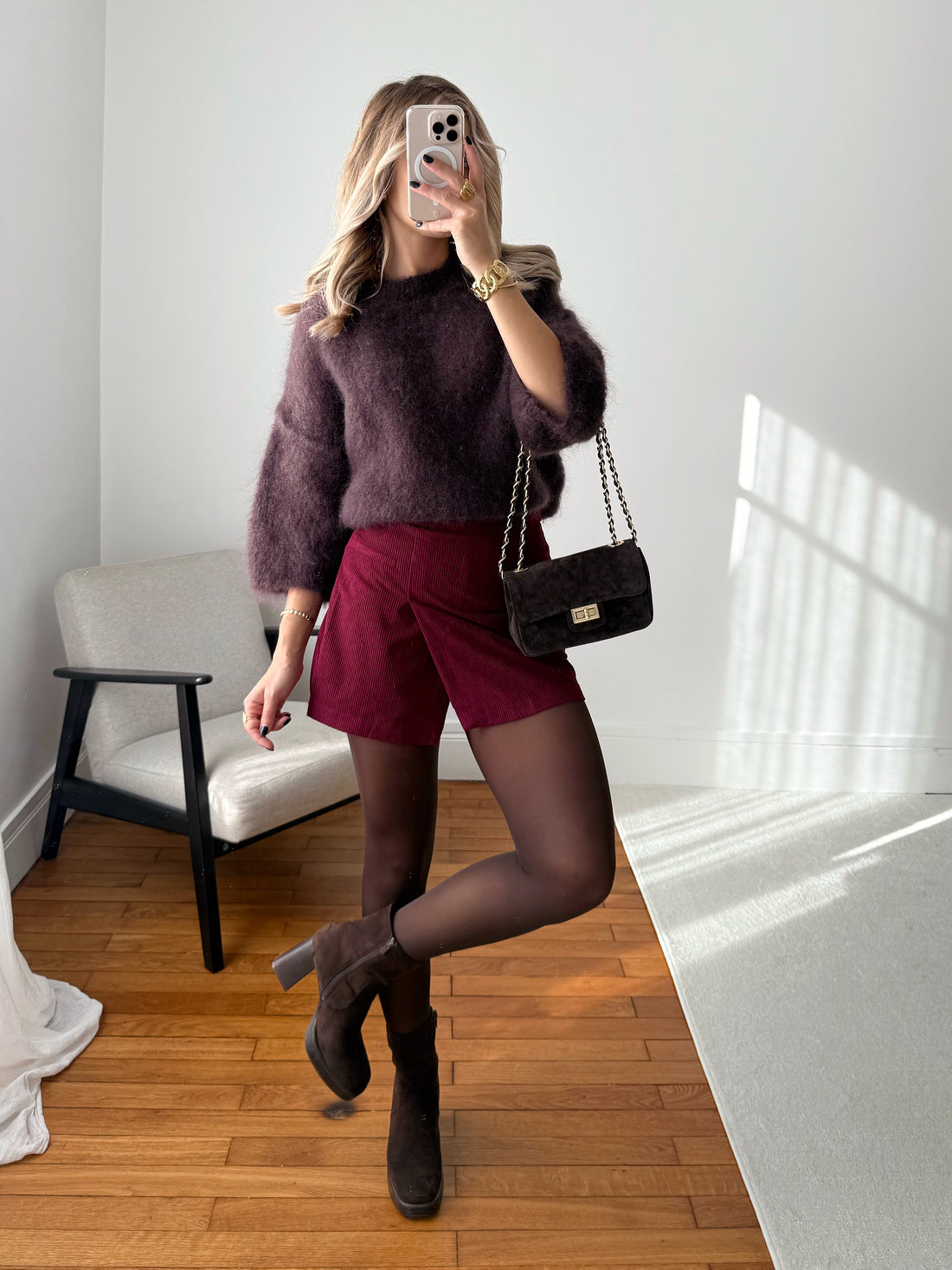 Jupe-short en velours côtelé SIERRA - bordeaux