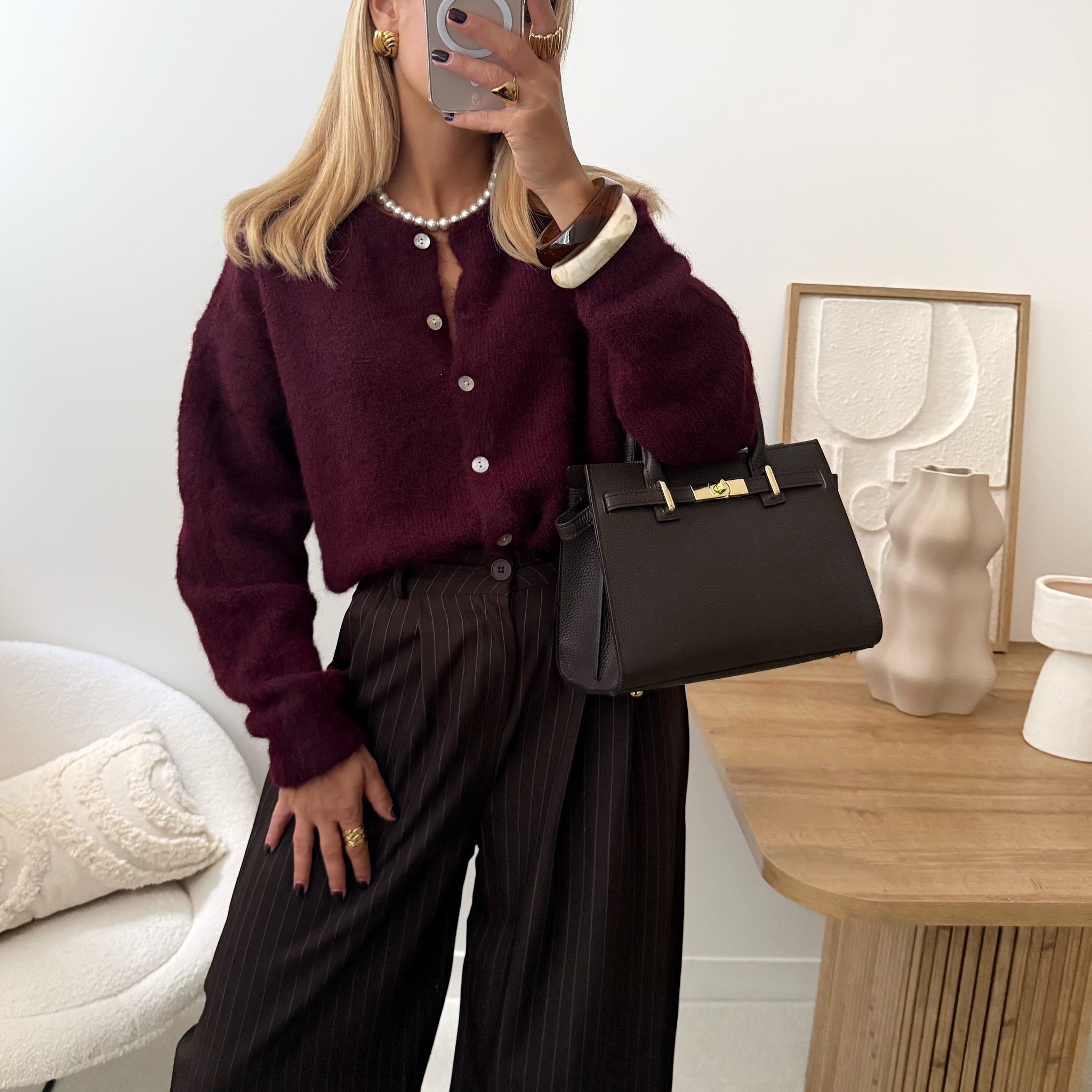 Cardigan en laine mélangée BLANDINE - bordeaux