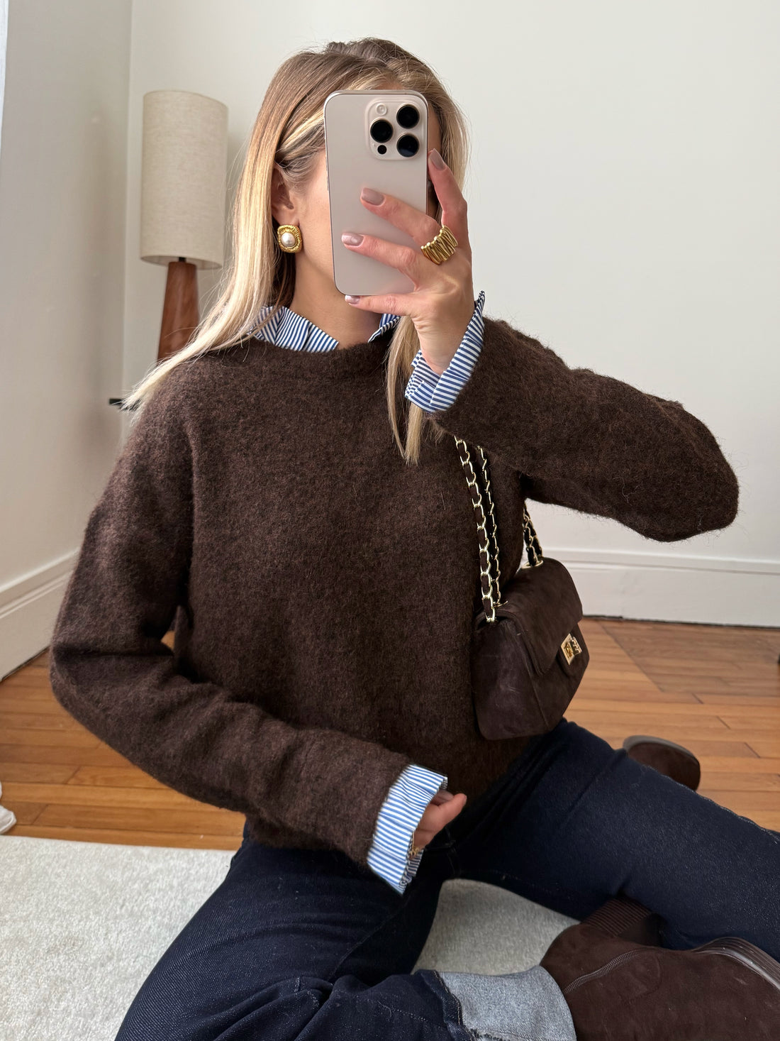 Maille bi-matière LOUISON - chocolat