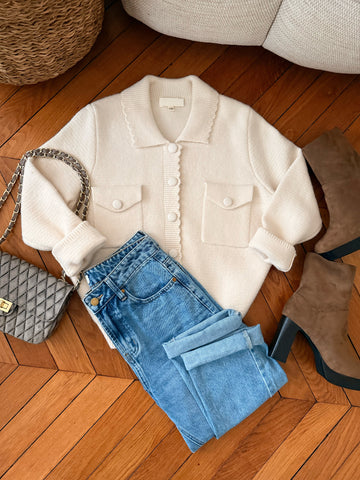 Cardigan col chemise TOUSSAIN - écru