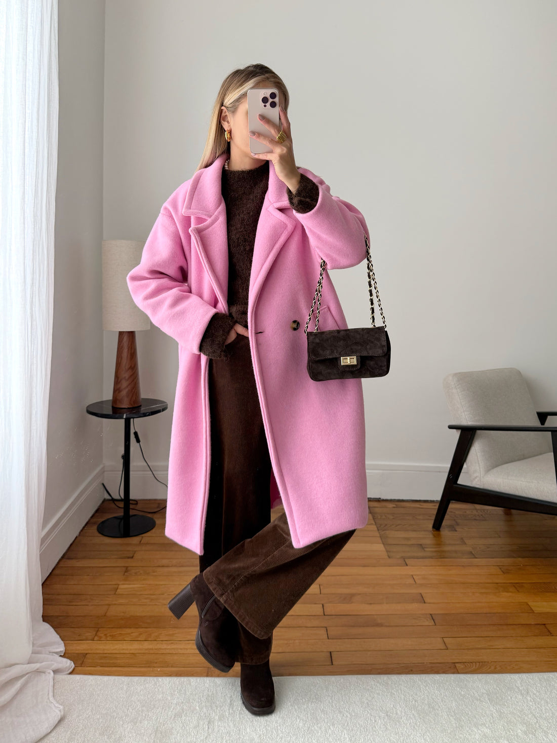 Manteau droit VALERON - rose