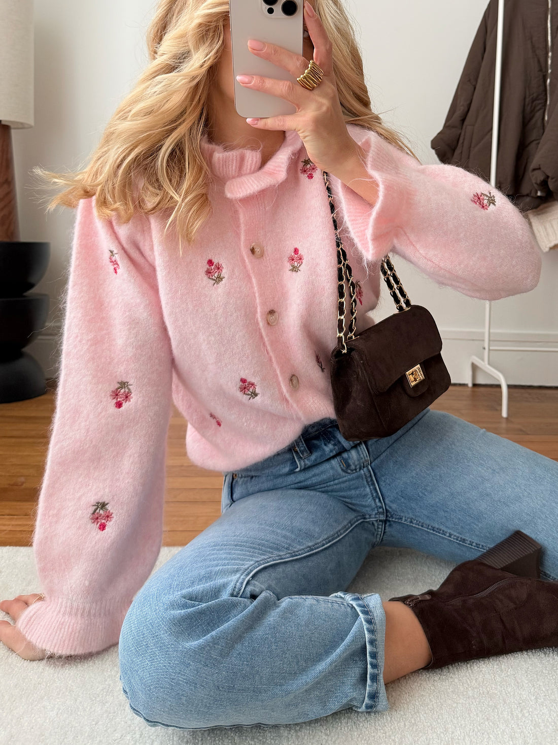 Cardigan fleurs brodées CHOPIN - rose