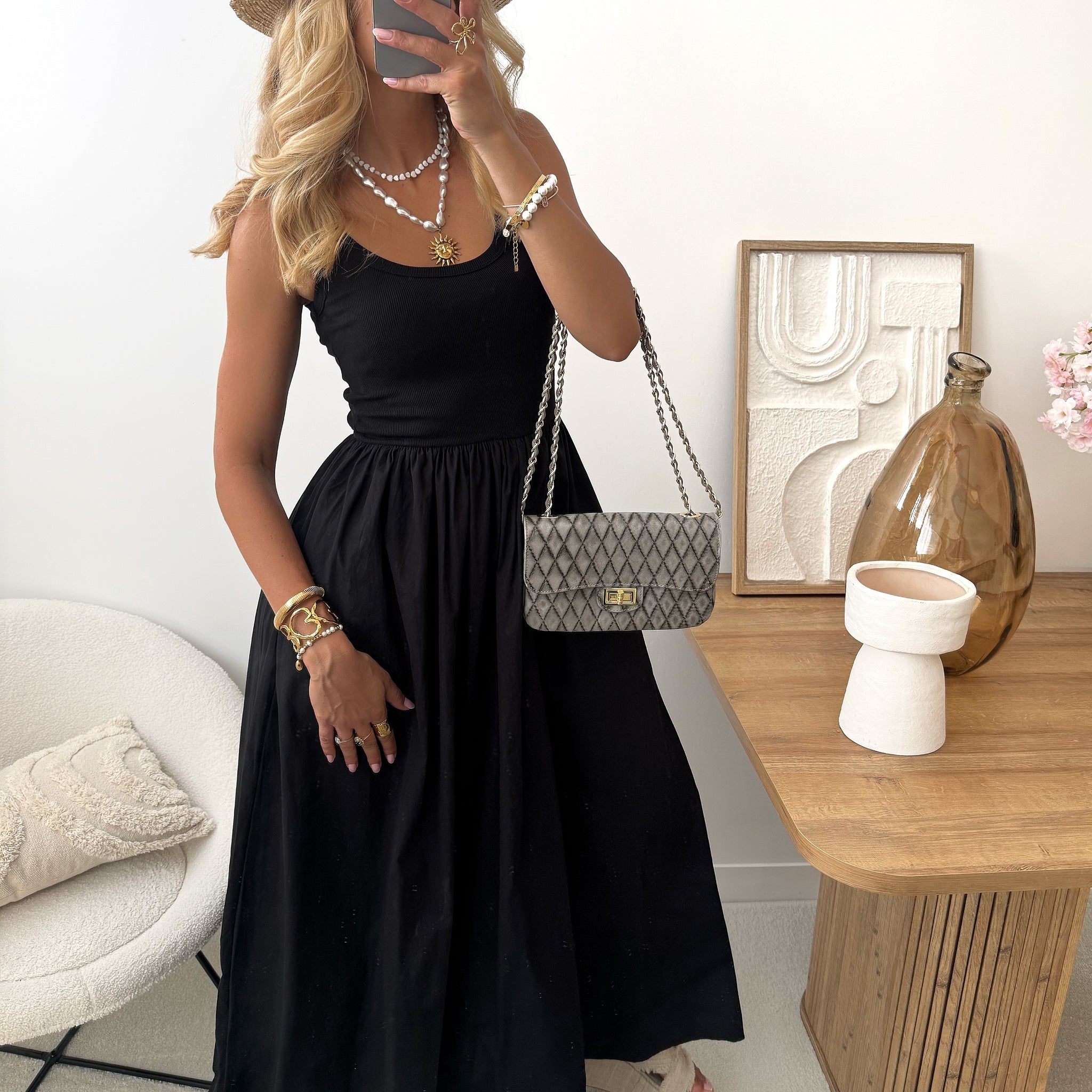 Robe longue bi-matière REGINE - noir