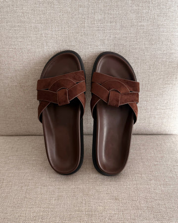 Mules plates suédine LOREM - chocolat