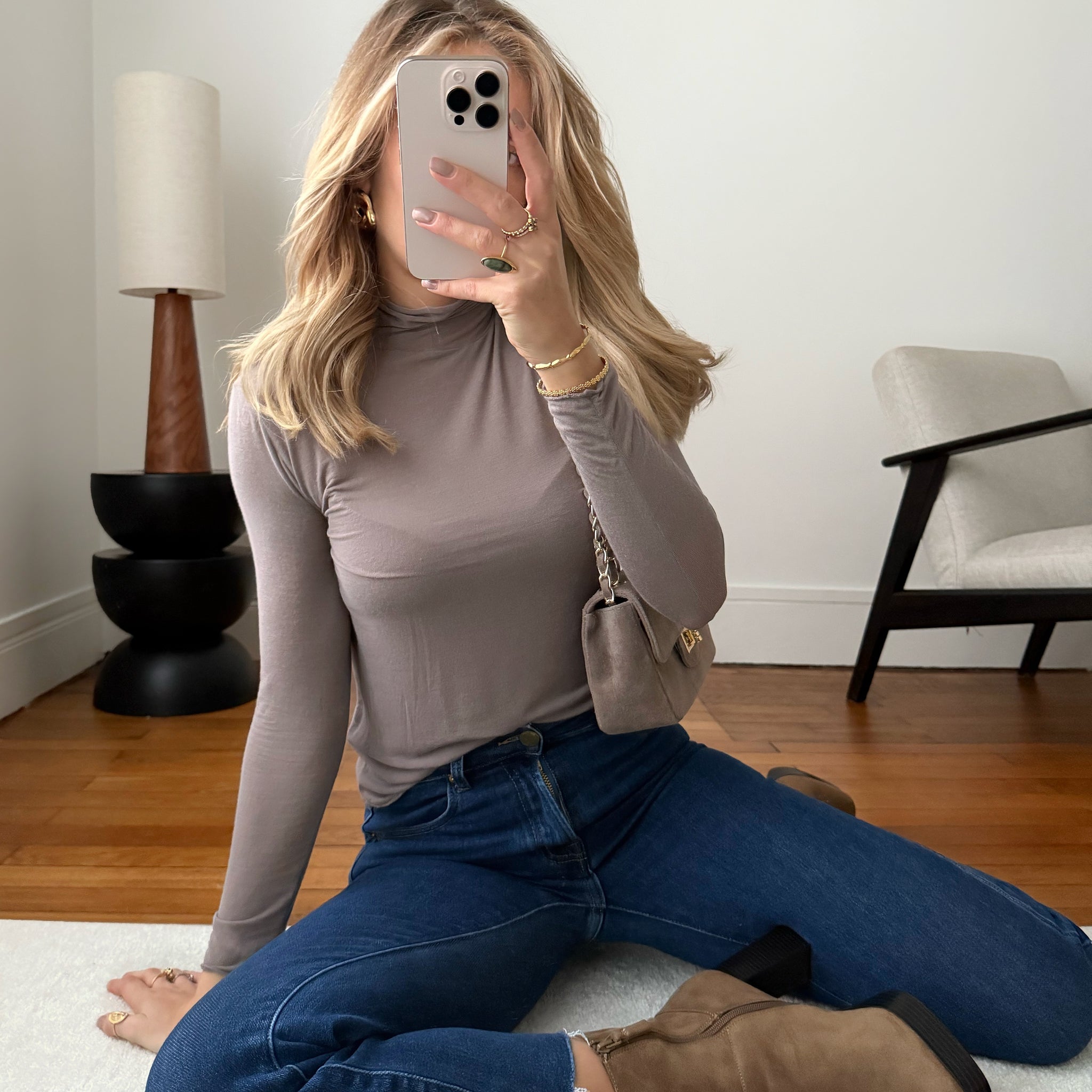 Top col roulé cachemire NICKY - taupe