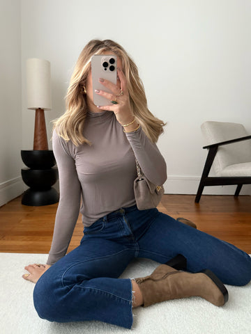 Top col roulé cachemire NICKY - taupe