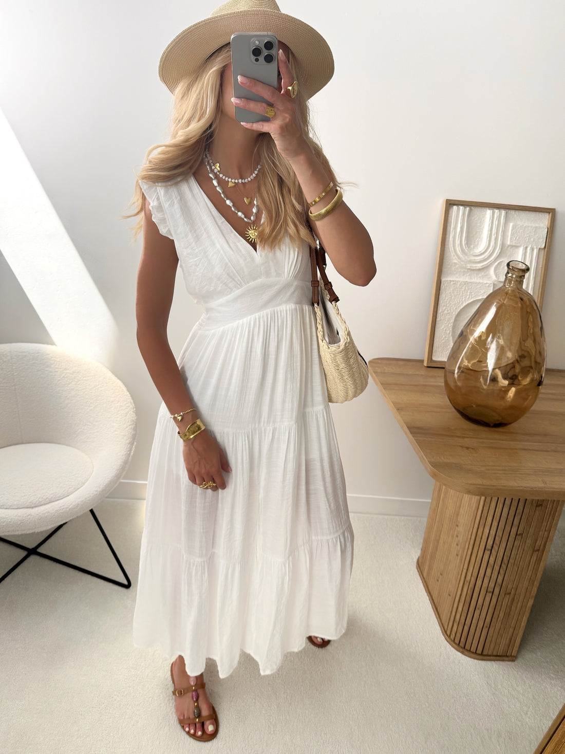 Robe longue à volants VITA - blanc