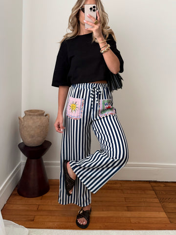 Pantalon à rayures en lin ALGHERO