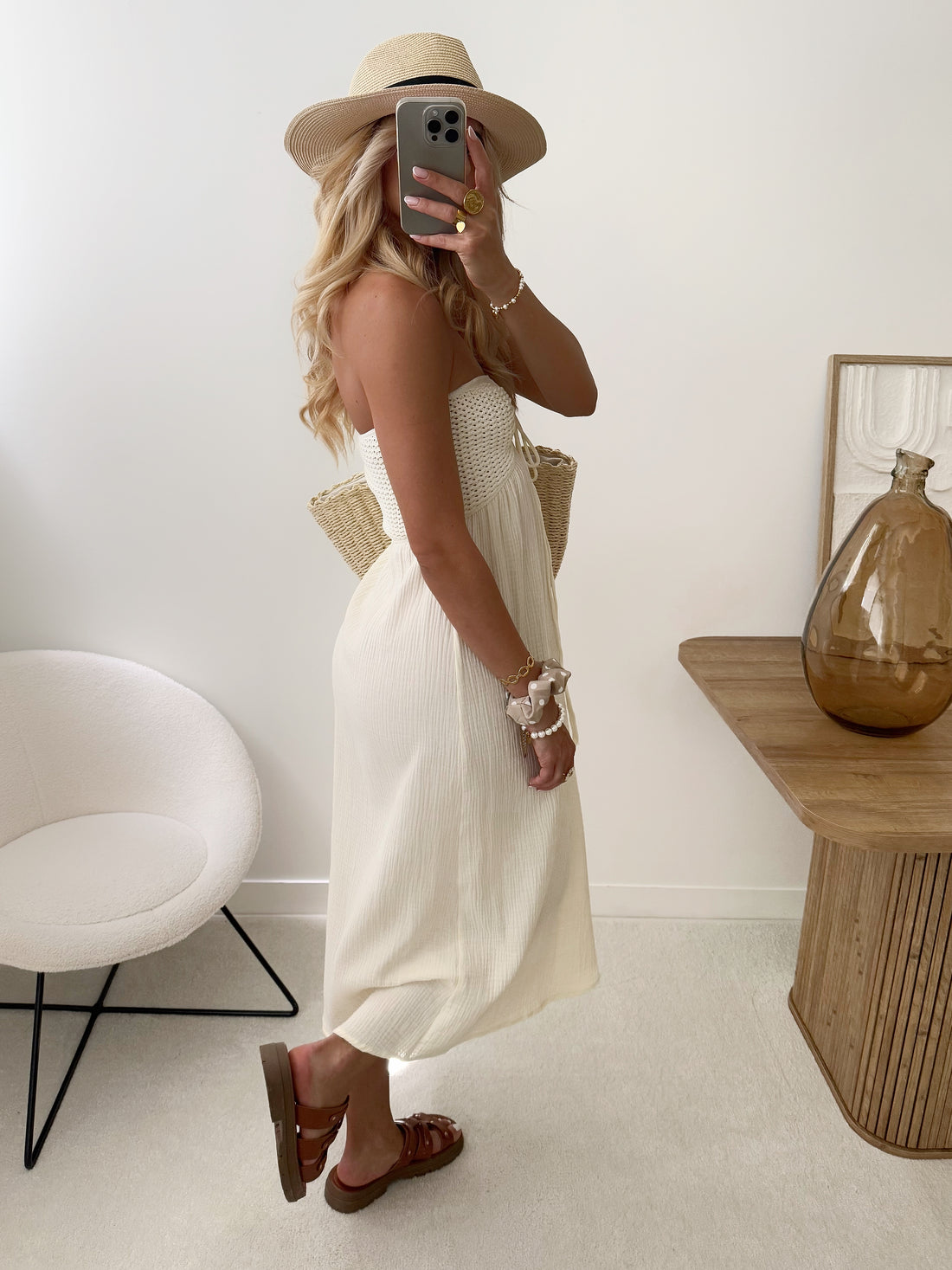 Robe bustier en crochet et gaze de coton SINY - écru